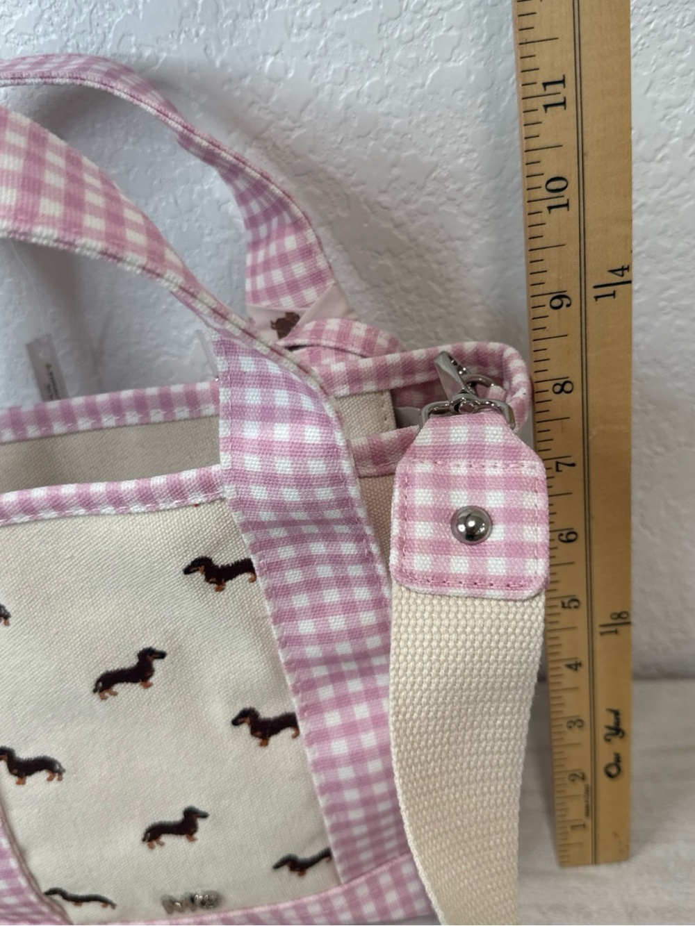 Madden Girl Dachshund Doxie Dog Pink Gingham Vidal Tote Bag CharmS NWT - Picture 11 of 14